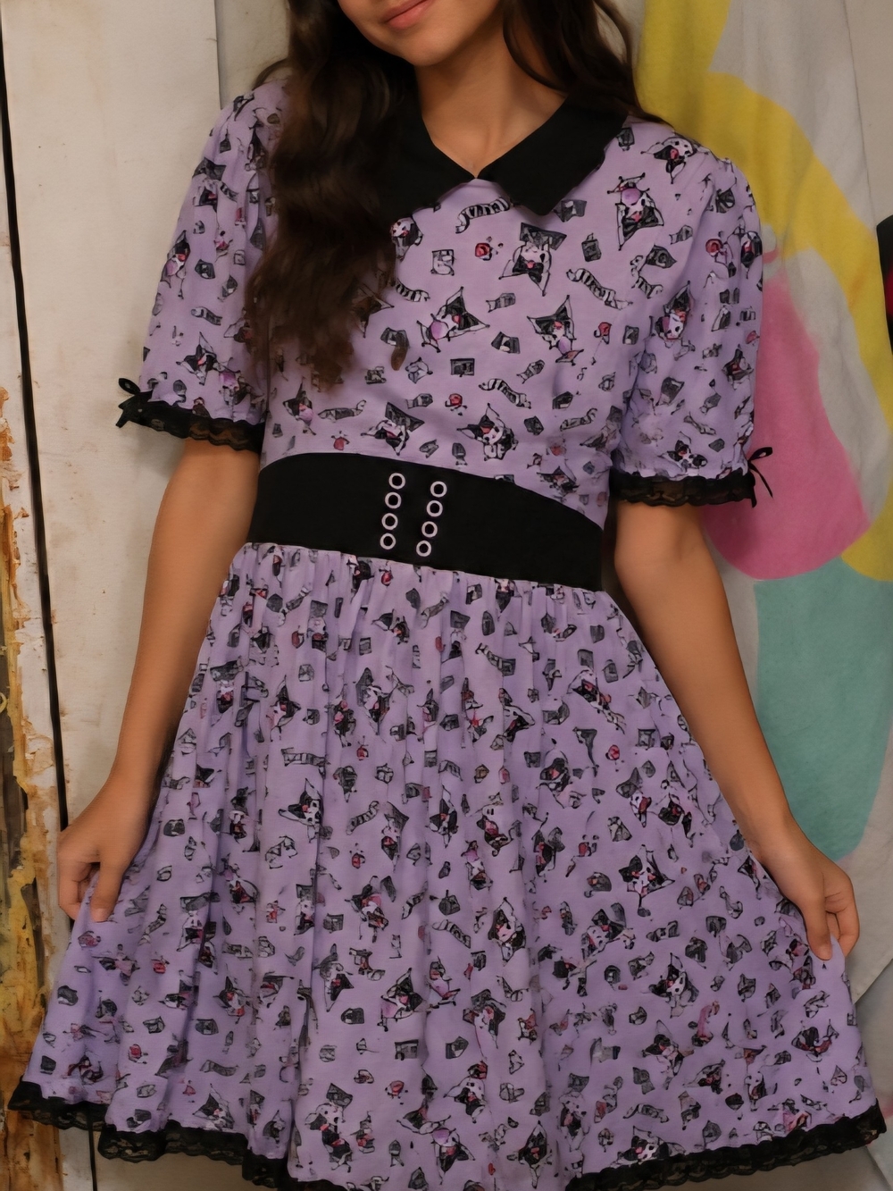 Sanrio Lavender and Black Kitty Print Dress
